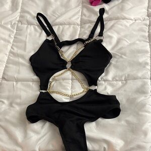 Stylish Black One Piece Swimsuit